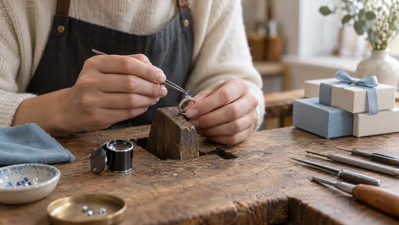 A jeweller working on a silver piece at the bench